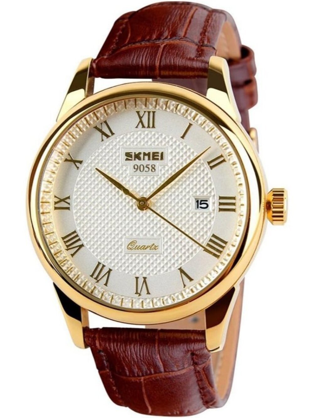 Men's Brown And Gold Resist Analog Quartz Leather Band Roman Numeral Wrist Watch